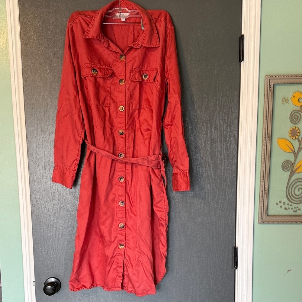 Button-Front Shirt Dress in Burnt Orange
